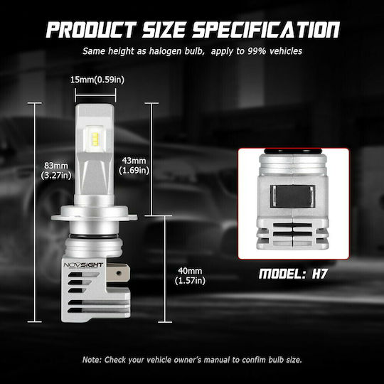 NovSight Lamps Car H7 LED 6000K Cold White 32V 60W 2pcs