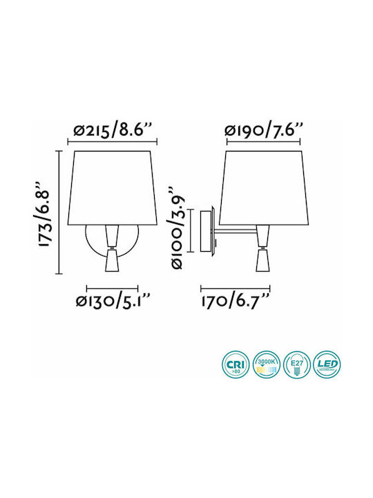 Faro Barcelona Samba Modern Lamp Wall with Socket E27 and Switch White 21.5x17.3cm