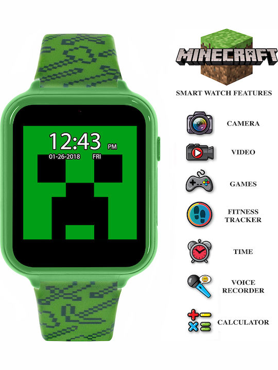 Disney Kids Digital Watch Minecraft with Rubber/Plastic Strap Green Disney Kids Digital Watch Minecraft with Rubber/Plastic Strap Green