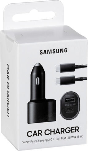 Samsung Φορτιστής Αυτοκινήτου 45W Γρήγορης Φόρτισης με Θύρες: 1xUSB 1xType-C μαζί με Καλώδιο Type-C Μαύρος