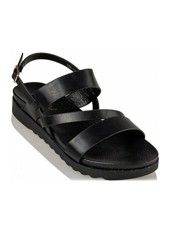 Envie Shoes Women's Flat Sandals with Strap in Black Color