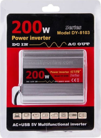 Inverter Invertor Auto 200W pentru Convertirea 12V DC în 230V AC cu 1xUSB