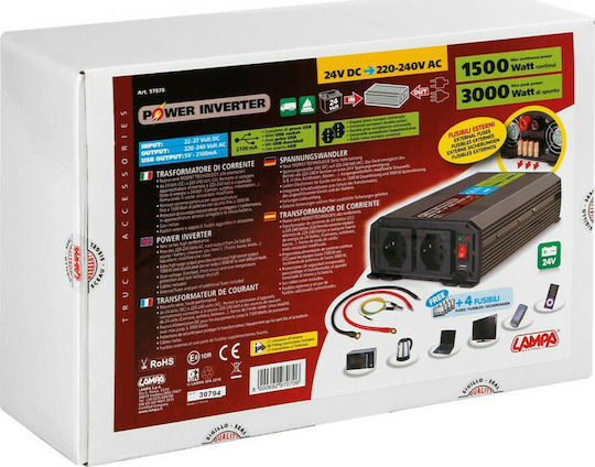 Lampa Invertor Auto 1500W pentru Convertirea 24V DC în 220V AC cu 1xUSB