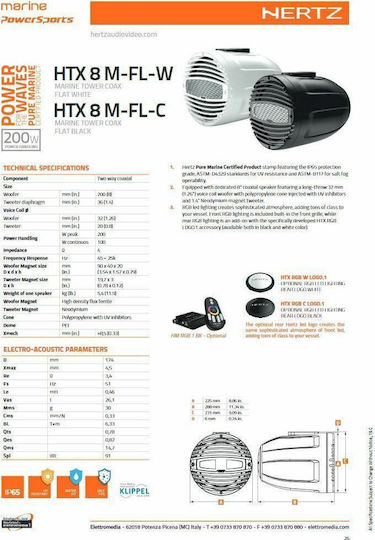 Hertz Set Marine-Lautsprecher HTX 8 M-FL-C mit 200W RMS Schwarz