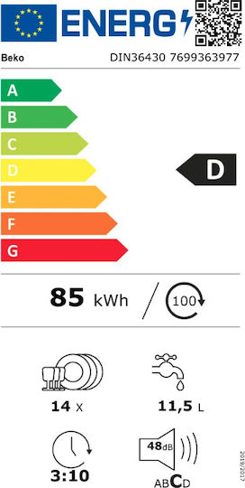 Beko Vollintegrierter Geschirrspüler für 14 Gedecke B59.8xH81.8cm