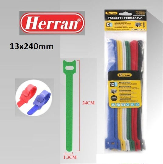 Pack of 12pcs Multicolour Velcro Cable Ties 240x13mm 882553