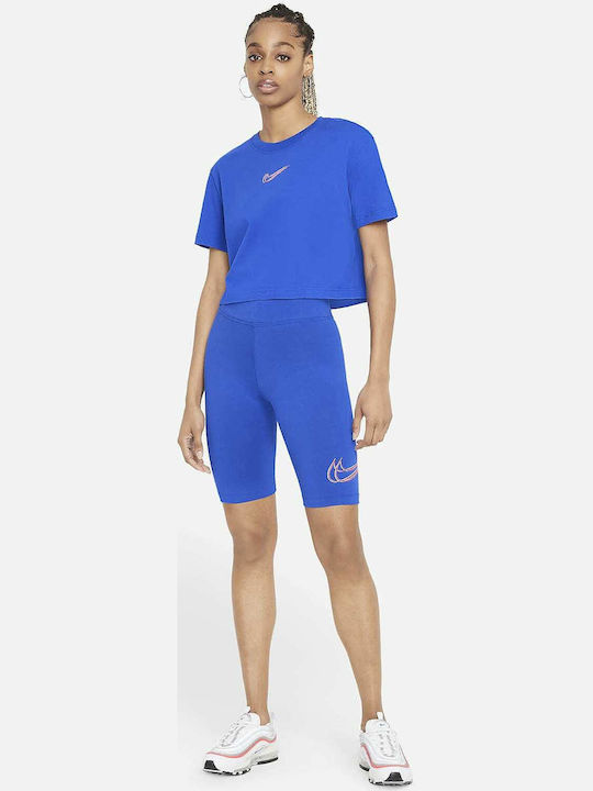 Sportswear Training Γυναικείο Ποδηλατικό Κολάν Ψηλόμεσο Μπλε