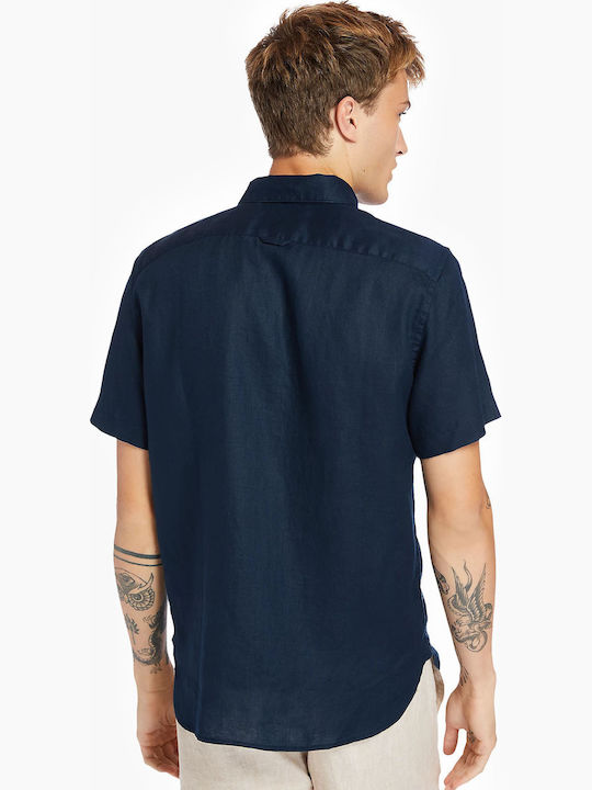 Mill River Short-sleeved Linen Shirt Navy Blue