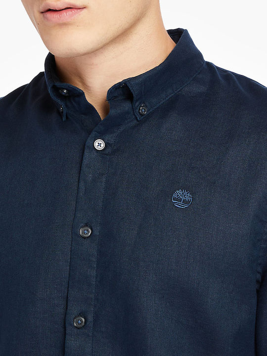 Mill River Short-sleeved Linen Shirt Navy Blue
