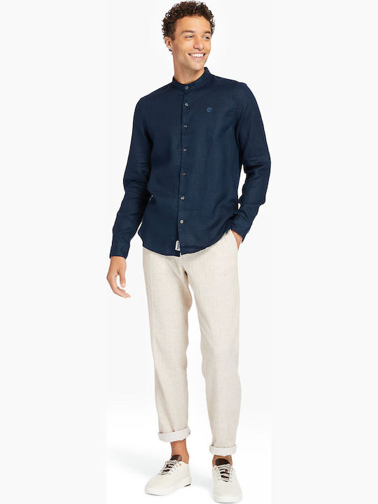 Mill Long-sleeved Linen Shirt Navy Blue