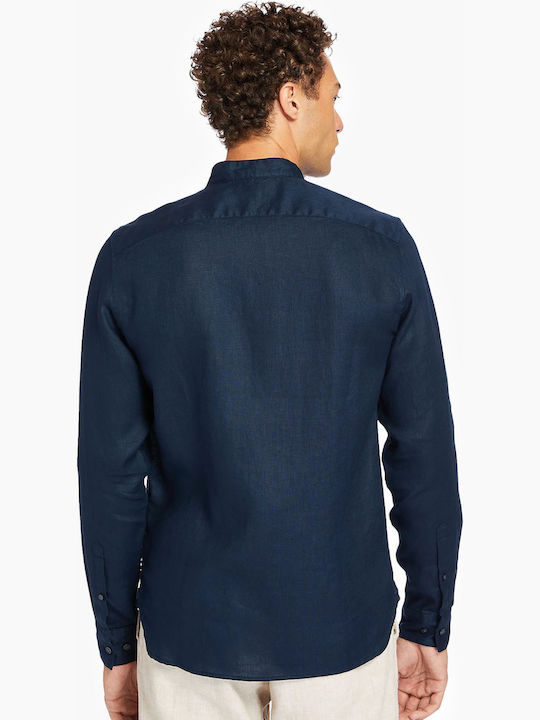 Mill Long-sleeved Linen Shirt Navy Blue