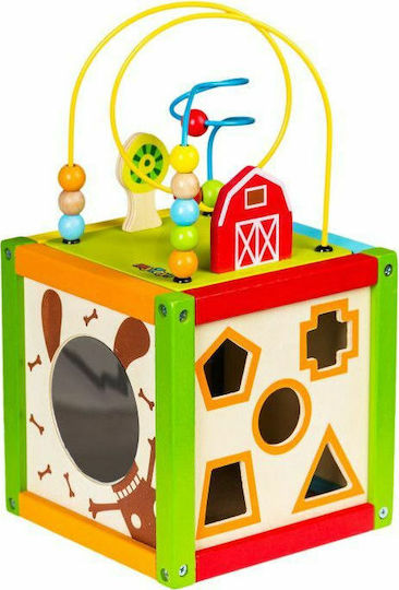 Ecotoys Shape Sorting Toy Educational Activity Cube 5 In 1 made of Wood for 18++ Months