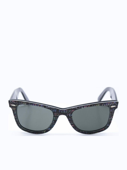 Ray Ban Wayfarer Unisex Sunglasses with Multicolour Plastic Frame and Green Lens RB2140 1089