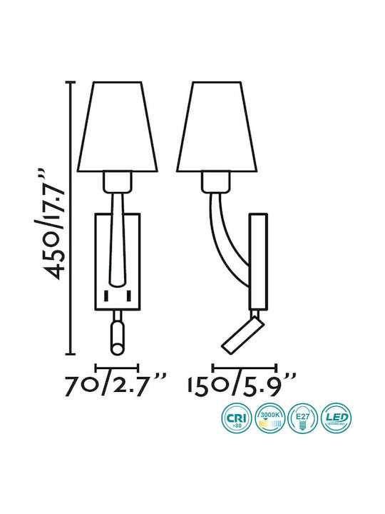 Faro Barcelona Modern Lamp Wall with Socket E27 and Switch Gold 7x21cm