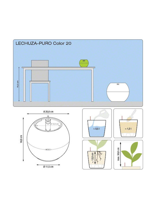 Lechuza Puro 20 Flower Pot Self-Watering 20x16cm in White Color 13360