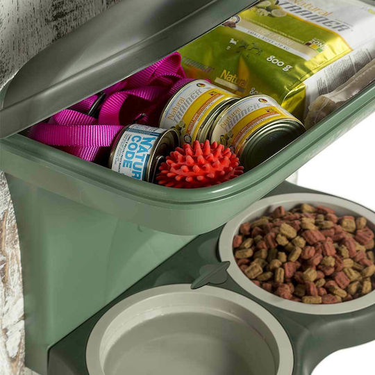 Bama Kunststoff Schale mit Behälter Futter & Wasser für Hund & Katze auf Basis von 2x 52cm in Braun Farbe