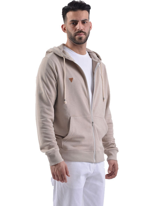 Vittorio Artist Men's Sweatshirt Jacket with Hood and Pockets Beige