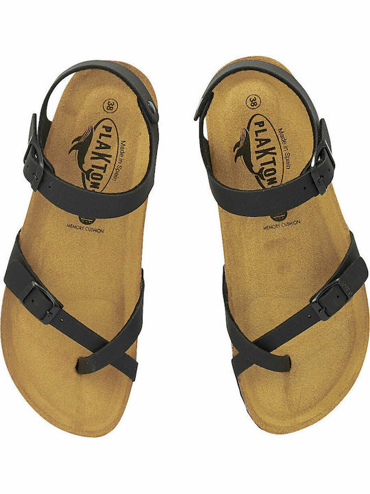 Apure Leather Women's Flat Sandals Anatomic with Strap in Black Color