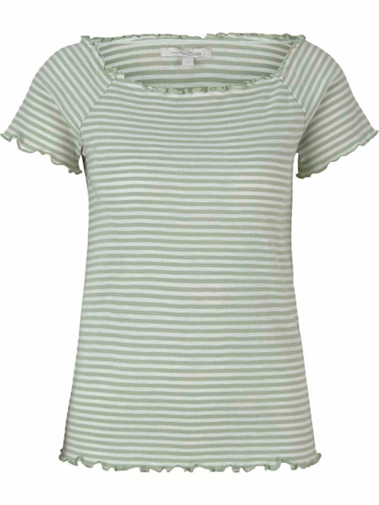 Women's Summer Blouse Short Sleeve Striped Green