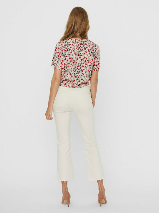 Vero Moda Women's Floral Short Sleeve Shirt Red