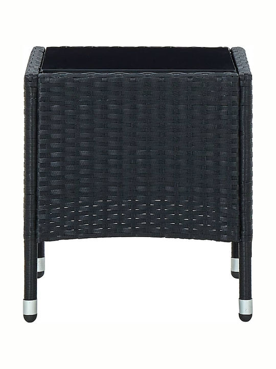 Auxiliary Outdoor Table with Glass Surface and Rattan Frame Black 40x40x45cm