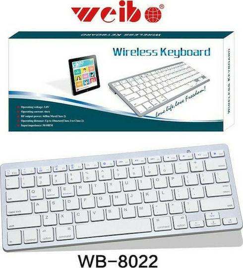 Weibo WB-8022 Wireless Bluetooth Keyboard Only English US White