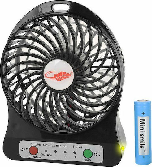 USB Ventilator mit Wiederaufladbarer Batterie 5W Schwarz