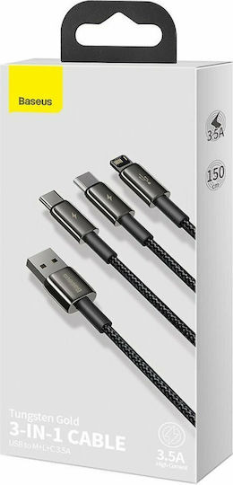 Baseus Tungsten Gold Geflochten USB zu Blitzschlag / Typ-C,TC-TC / Micro-USB Kabel 3.5A Schwarz 1.5m (CAMLTWJ-01)