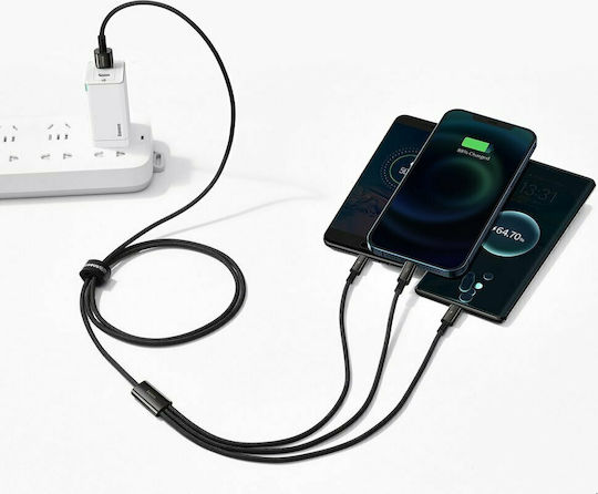 Baseus Tungsten Gold Geflochten USB zu Blitzschlag / Typ-C,TC-TC / Micro-USB Kabel 3.5A Schwarz 1.5m (CAMLTWJ-01)