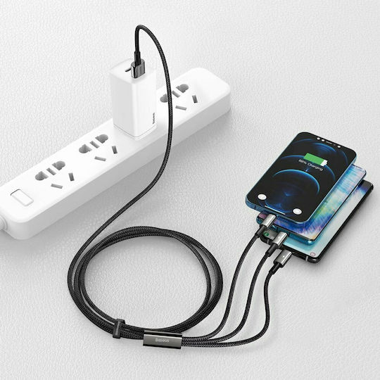 Baseus Tungsten Gold Geflochten USB zu Blitzschlag / Typ-C,TC-TC / Micro-USB Kabel 3.5A Schwarz 1.5m (CAMLTWJ-01)