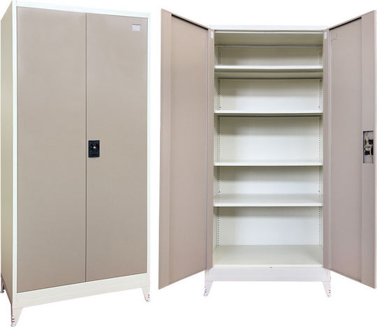 Double Door Wardrobe Metallic Galvanized with 4 Shelves 70x40x181cm