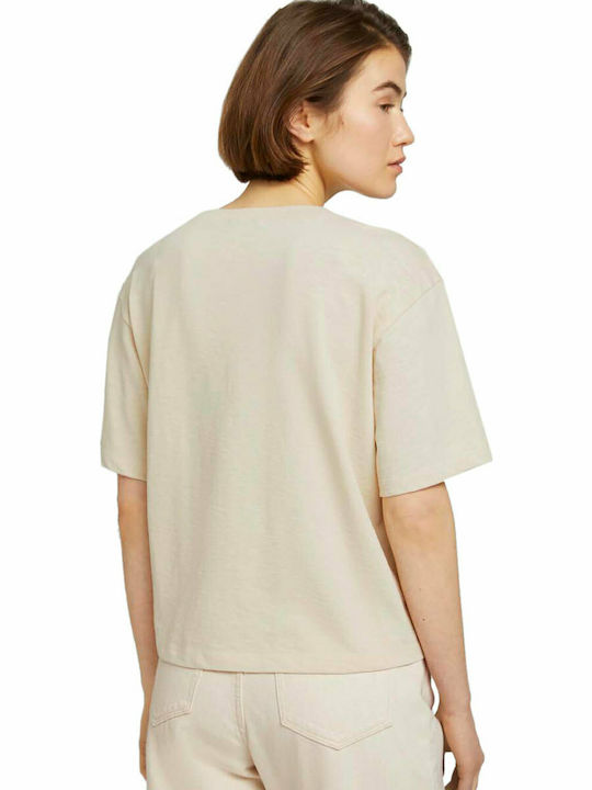 Tom Tailor Women's Summer Crop Top Short Sleeve Beige