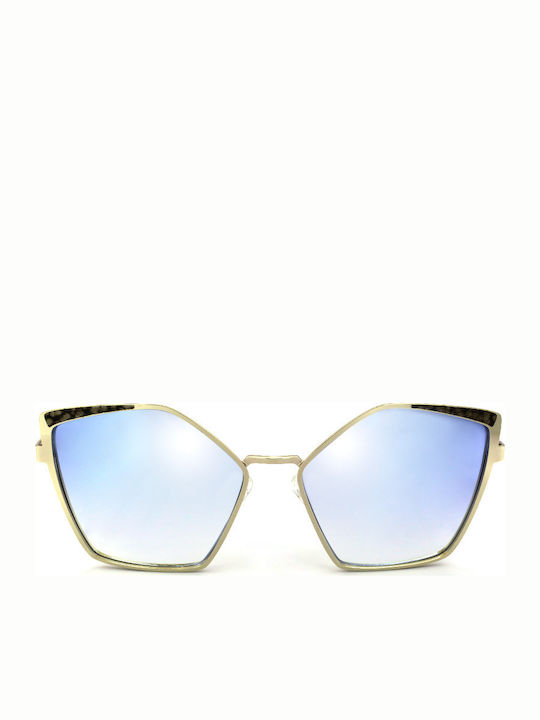 Borbonese Ville Women's Sunglasses with Gold Metal Frame and Light Blue Mirror Lens VILLE 10