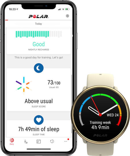 Polar Ignite 2 Stainless Steel 43mm Waterproof Smartwatch with Heart Rate Monitor (Champagne)