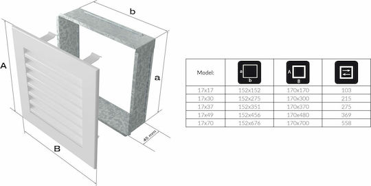 Kratki Fresh Ορθογώνια Περσίδα Τζακιού 70x17cm Inox