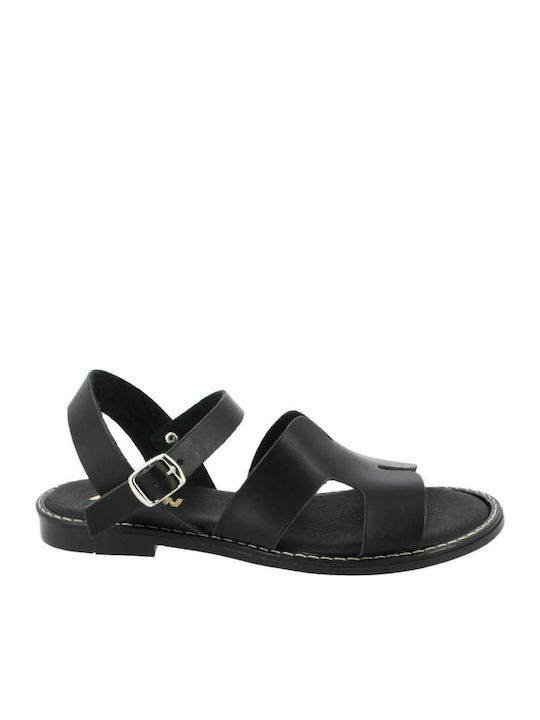 Antrin 98.1165 Leder Damen Flache Sandalen in Schwarz Farbe