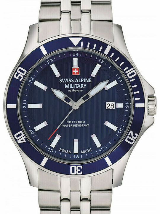 Swiss Alpine Military by Grovana Ανδρικό Ρολόι 42mm Μπαταρίας με Ασημί Μεταλλικό Μπρασελέ