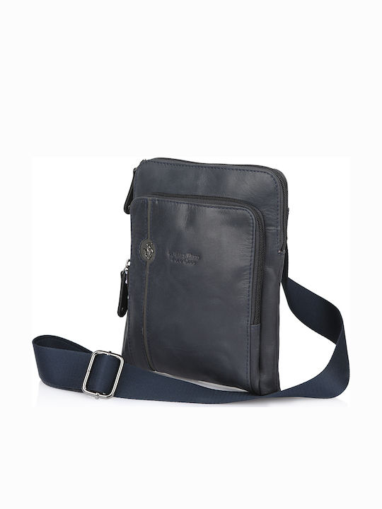 Leather Men's Bag Shoulder / Crossbody Navy Blue