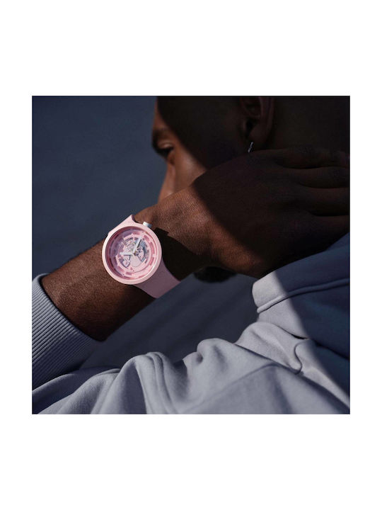 Swatch Bioceramic Uhr mit Rosa Kautschukarmband