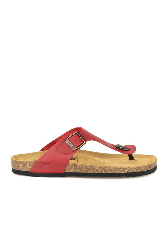 Leather Women's Flat Sandals Anatomic in Red Color