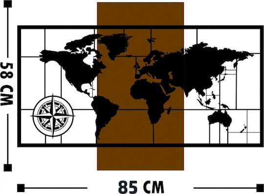 Freebox 3D Mixed Art World Map Black Wooden 85x1.5x58cm