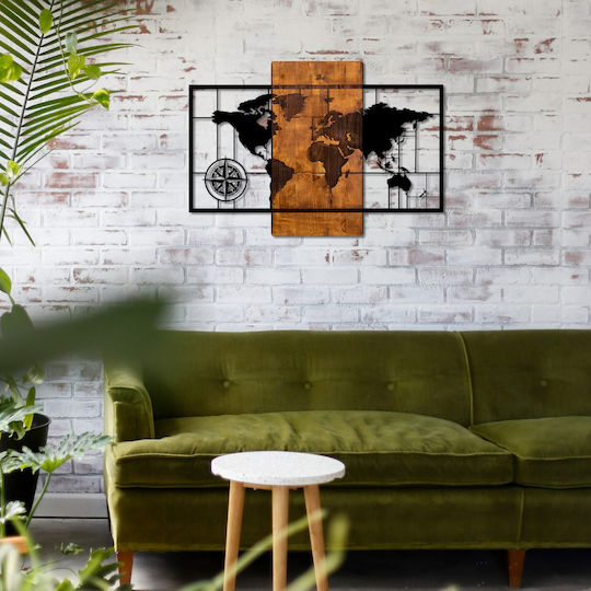 Freebox 3D Mixed Art World Map Black Wooden 85x1.5x58cm