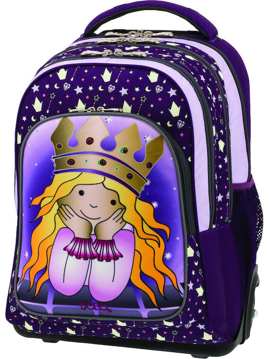Polo Troller Glow Glow Princess School Bag Trolley Elementary, Elementary Purple with Water Bottle Holder 35Liters