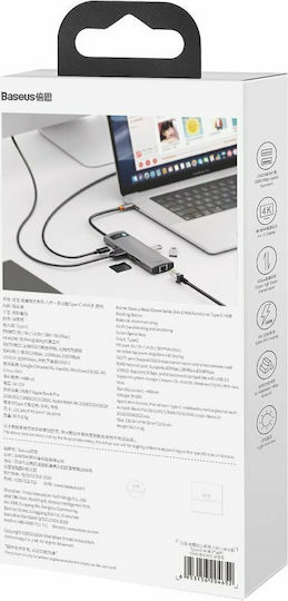 Baseus Metal Gleam Series 8-in-1 USB-C Docking Station with HDMI 4K PD Ethernet Silver