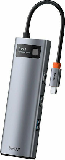 Baseus Metal Gleam Series 8-in-1 USB-C Docking Station with HDMI 4K PD Ethernet Silver