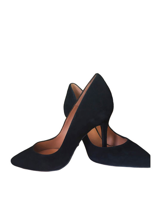 3700 Suede Μυτερές Γόβες με Τακούνι Στιλέτο Μαύρες