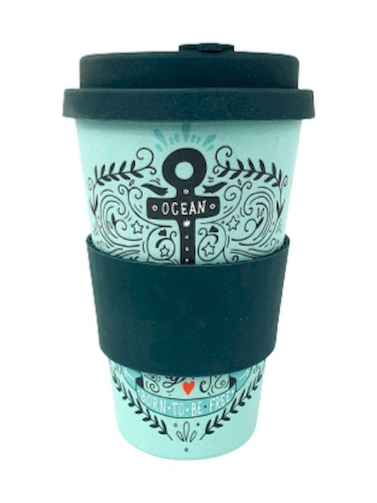 Spacecow Ocean Tasse Bamboo mit Deckel Blau 400ml 1Stück