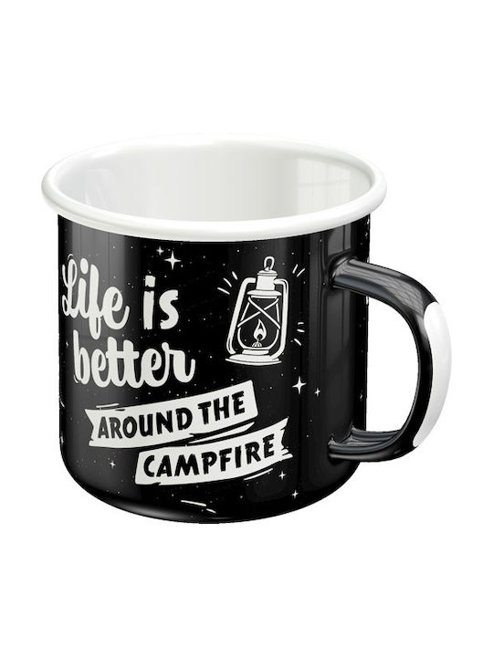 Nostalgic Art Outdoor & Activities Life Is Better Around The Campfire Cană Emailat Neagră 360ml