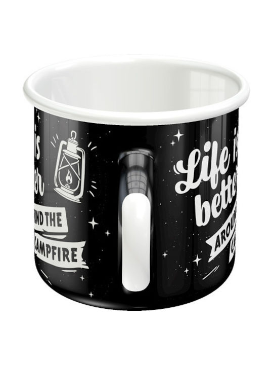 Nostalgic Art Outdoor & Activities Life Is Better Around The Campfire Cană Emailat Neagră 360ml
