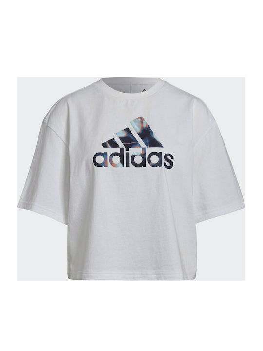 Adidas You Logo Κοντομάνικο Αθλητικό Crop Top Λευκό GS3871 | Skroutz.gr